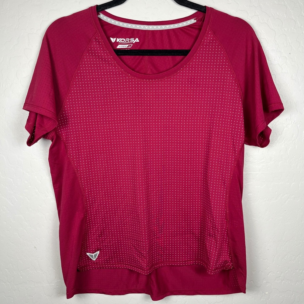 Korsa by Roadrunner Sports Womens Burgundy Dot Athletic‎ T-Shirt Top Size L